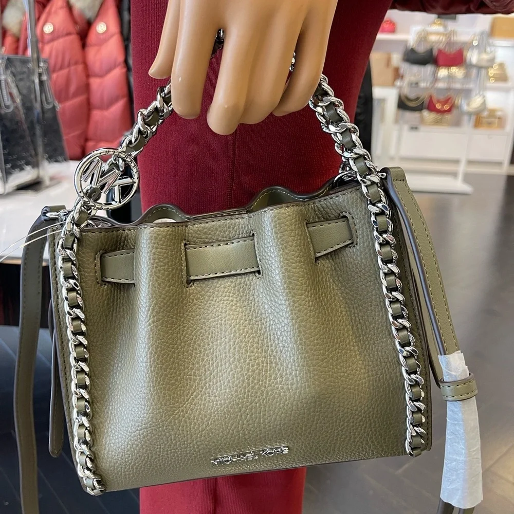 MICHAEL KORS Mina Small Chain Convertible Crossbody XBody Bag Olive Belted NWT